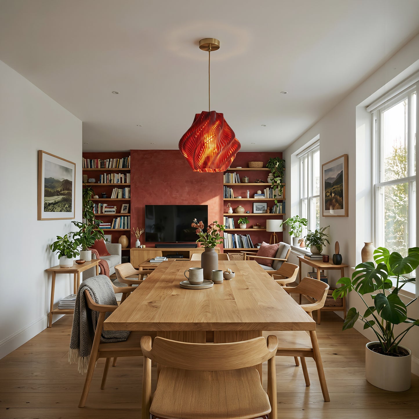 Luxury Crimson Red Spiral Wave Pendant Light – Sculptural Statement Designer Ceiling Lighting