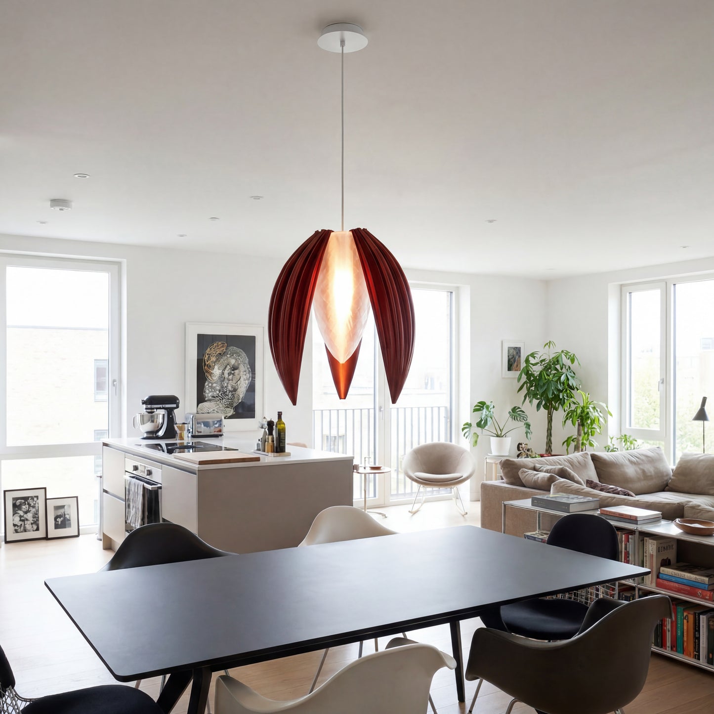 Luxury Crimson Red Bloom Pendant Light – Sculptural Statement Designer Ceiling Lighting