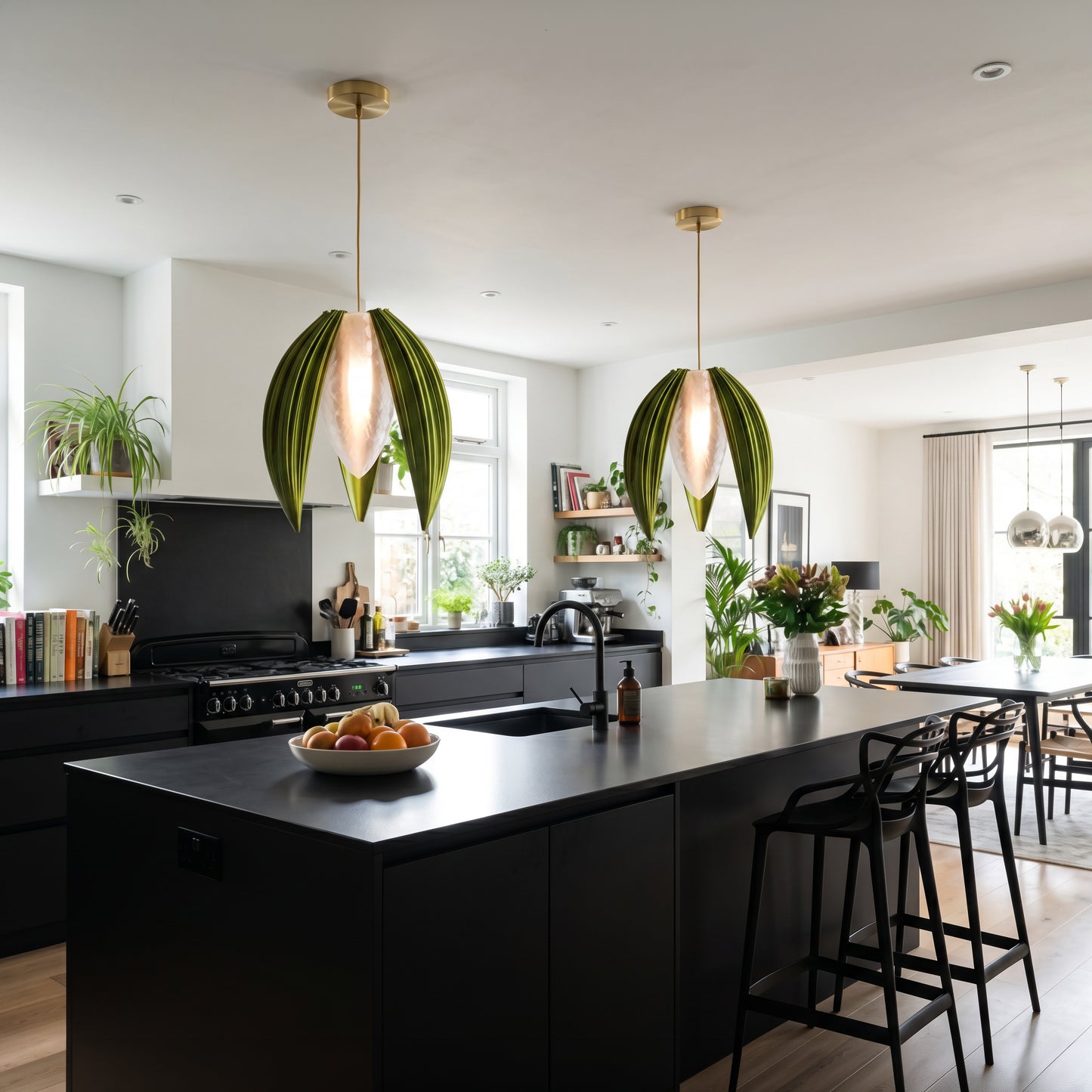 Luxury Forest Green Bloom Pendant Light – Sculptural Statement Designer Ceiling Lighting