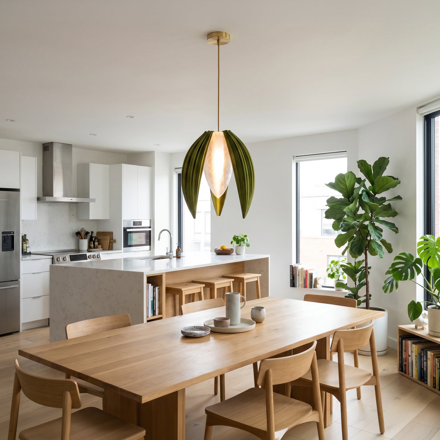 Luxury Forest Green Bloom Pendant Light – Sculptural Statement Designer Ceiling Lighting