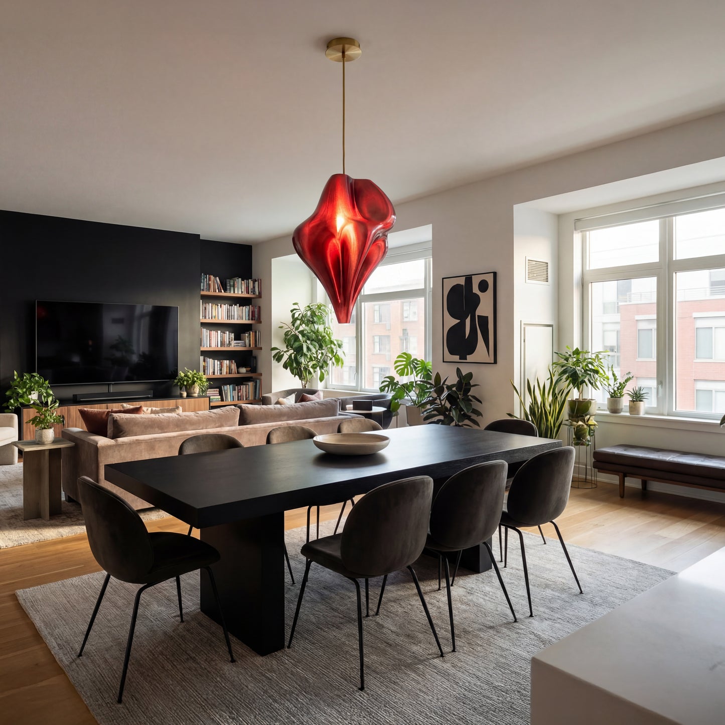 Luxury Crimson Red Flo Pendant Light – Sculptural Statement Designer Ceiling Lighting