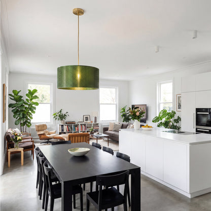 Forest Green Drum Hive Pendant Light