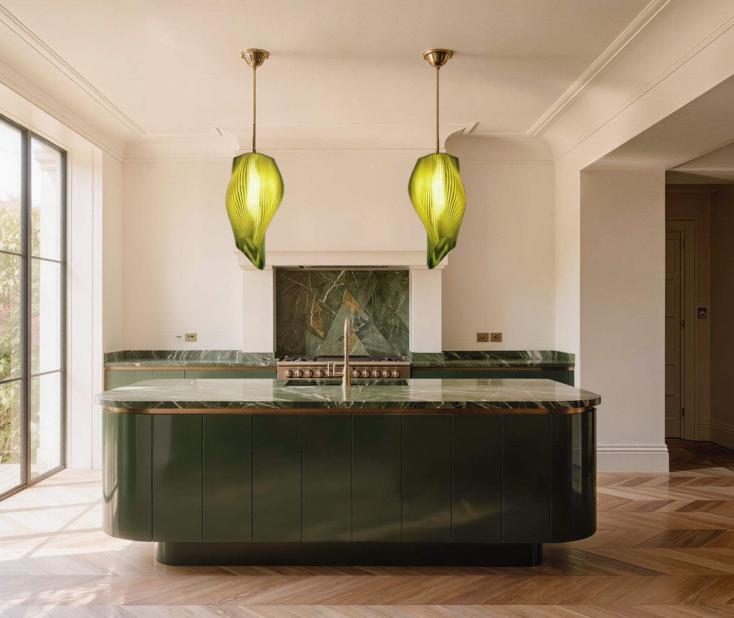 Luxury Forest Green Wave Pendant Light – Sculptural Statement Designer Ceiling Lighting