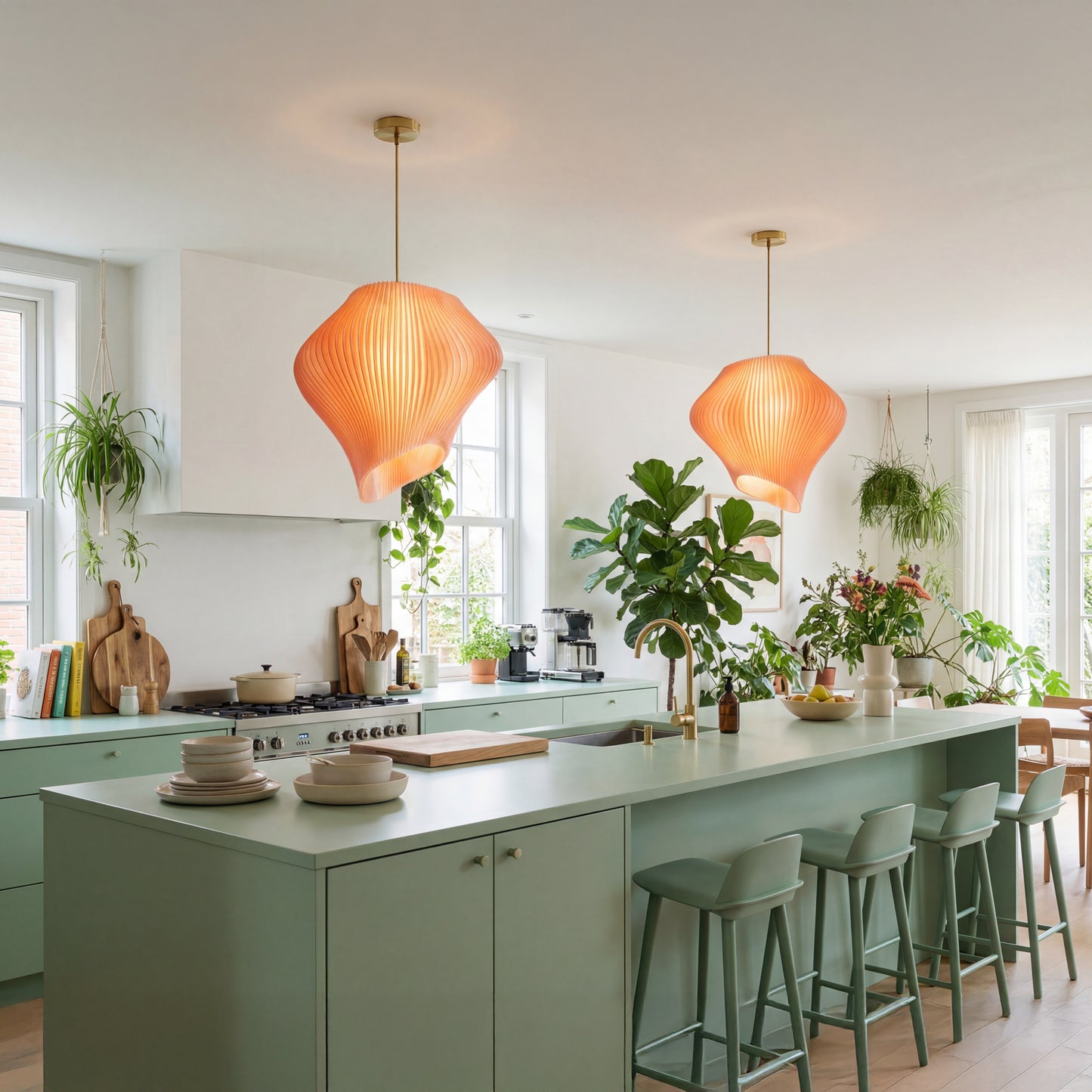 Luxury Peach Wave Pendant Light – Sculptural Designer Ceiling Lighting