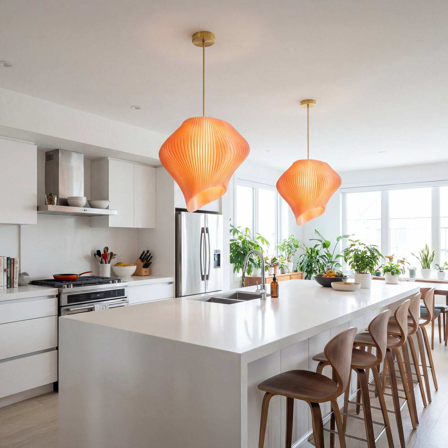 Luxury Peach Wave Pendant Light – Sculptural Designer Ceiling Lighting