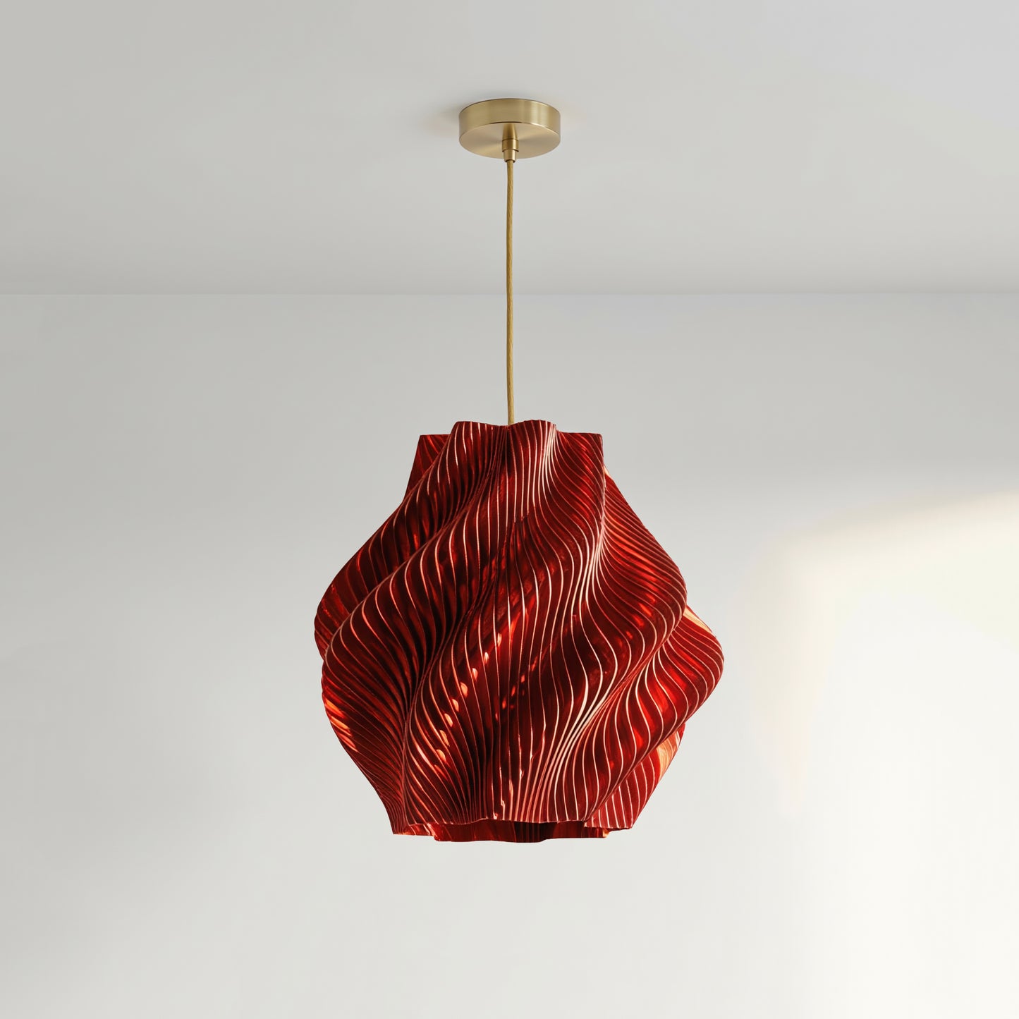 Luxury Crimson Red Spiral Wave Pendant Light – Sculptural Statement Designer Ceiling Lighting