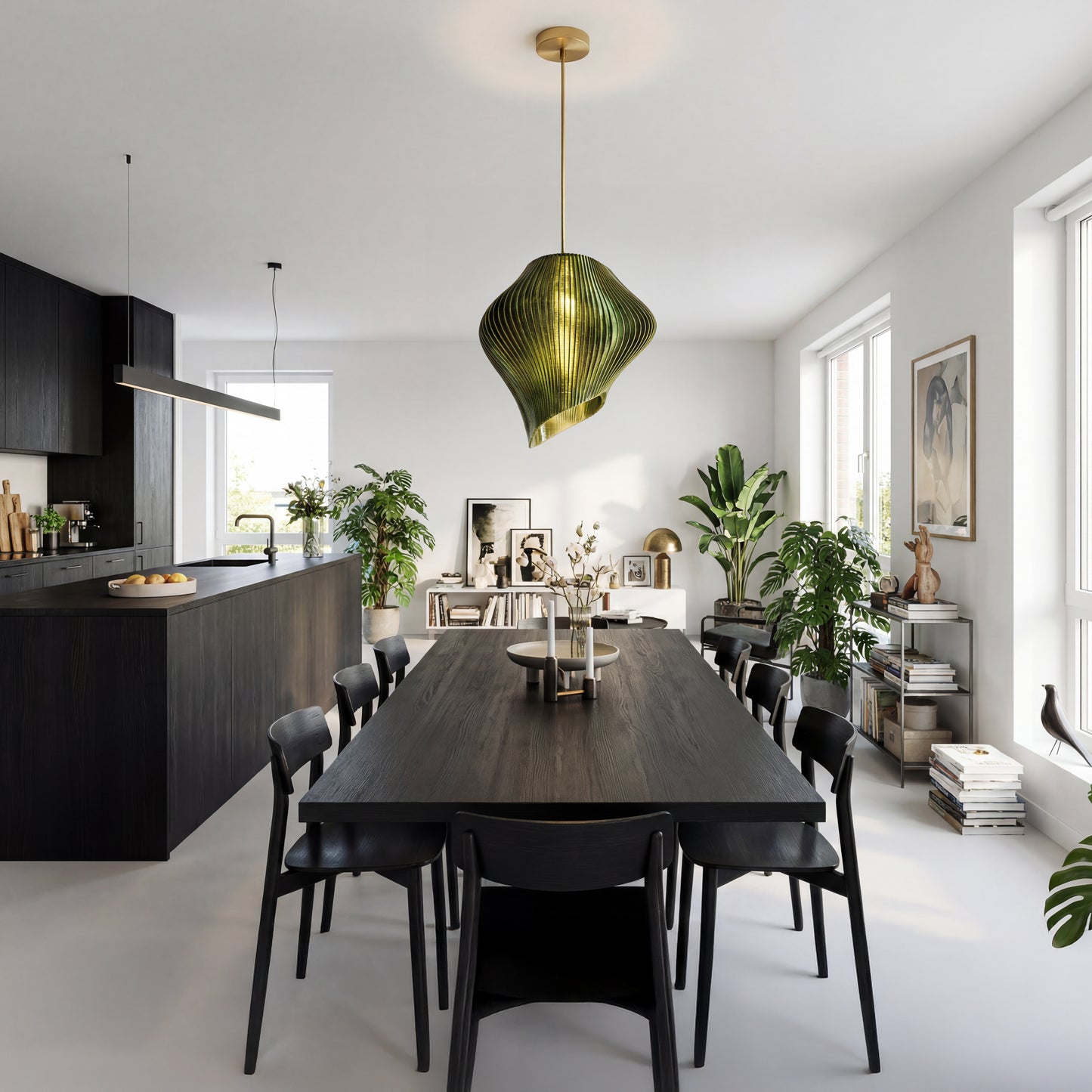 Luxury Forest Green Wave Pendant Light – Modern Designer Ceiling Lighting