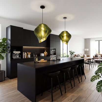 Luxury Forest Green Wave Pendant Light – Modern Designer Ceiling Lighting