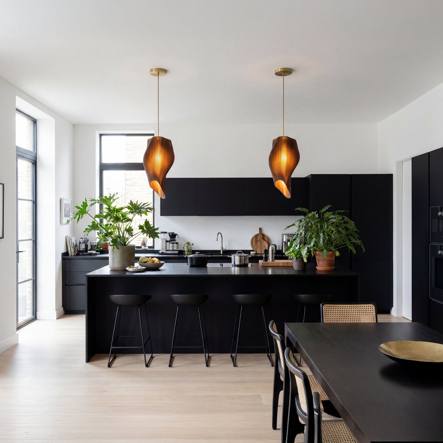 Luxury Cappuccino Brown Wave Pendant Light – Sculptural Statement Designer Ceiling Lighting