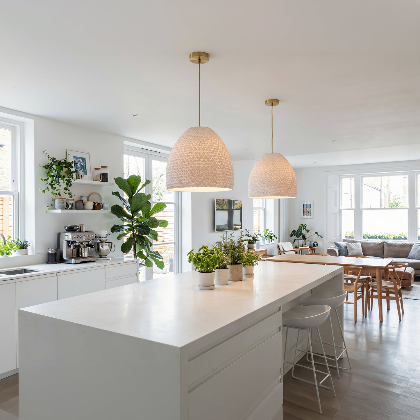 Luxury White Geometric Dome Pendant Light – Sculptural Architectural Ceiling Lighting