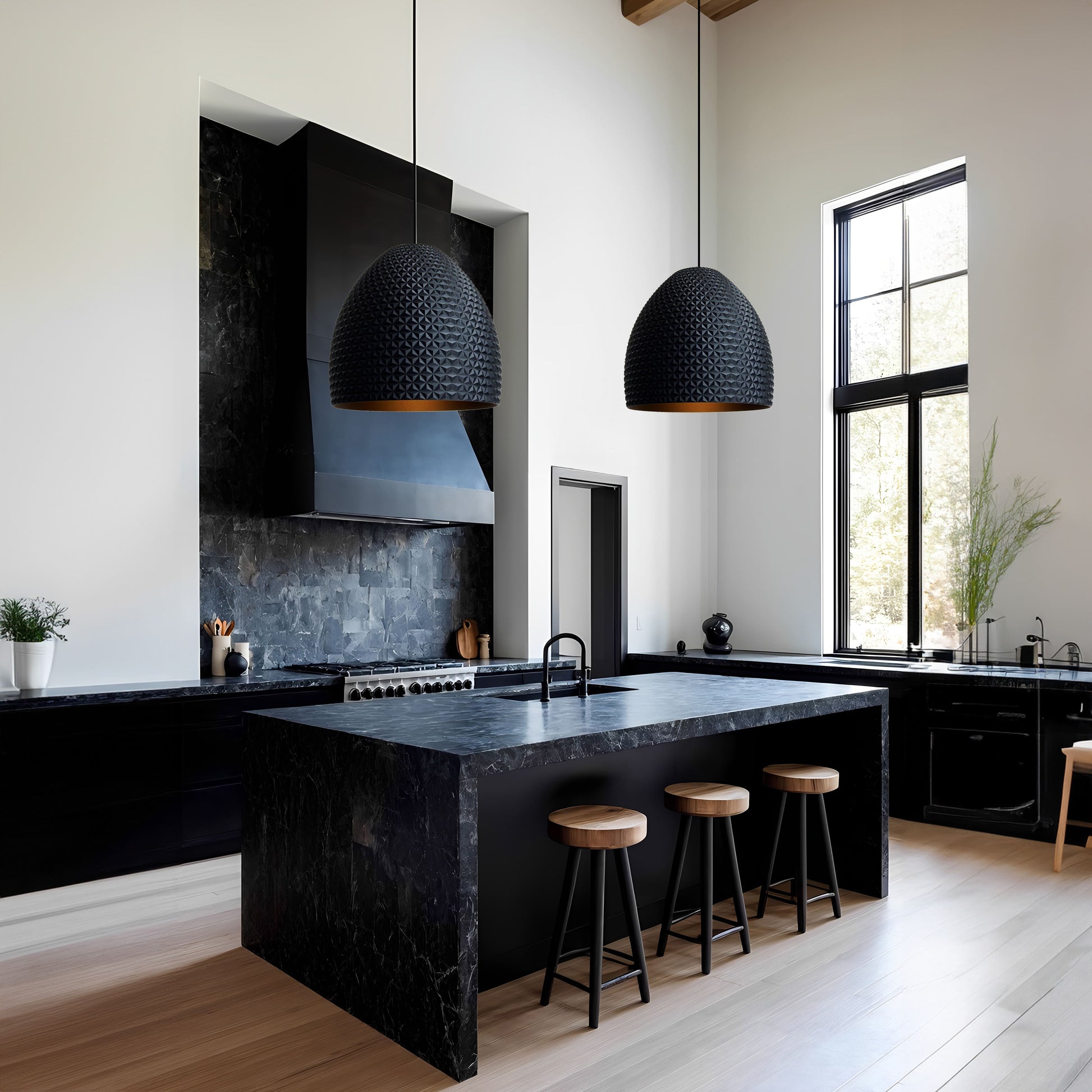 Black Dome Geometric Pendant Light showcased in modern interior as luxury statement fixture