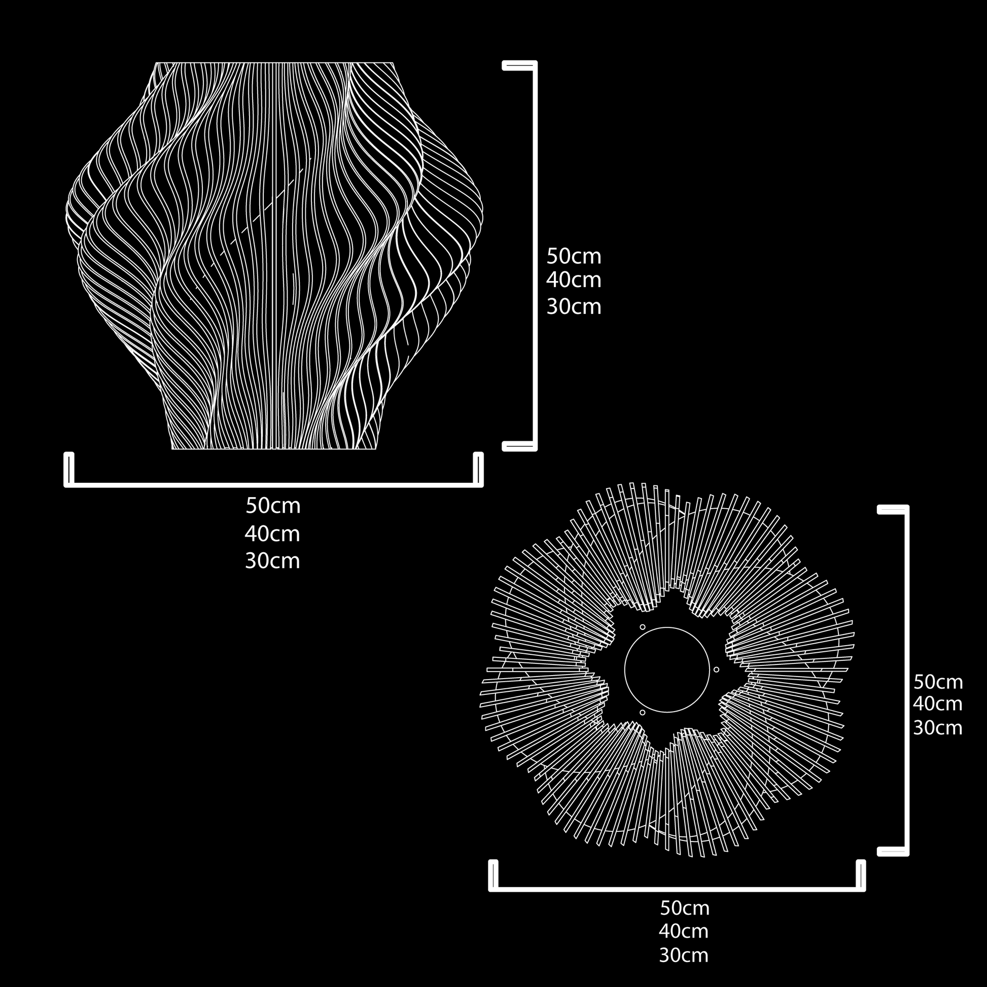 Technical drawing of Crimson Red Spiral Wave Pendant Light showing dimensions, design details, and architectural specifications