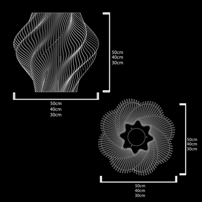 Technical drawing of Crimson Red Spiral Wave Pendant Light showing dimensions, design details, and architectural specifications