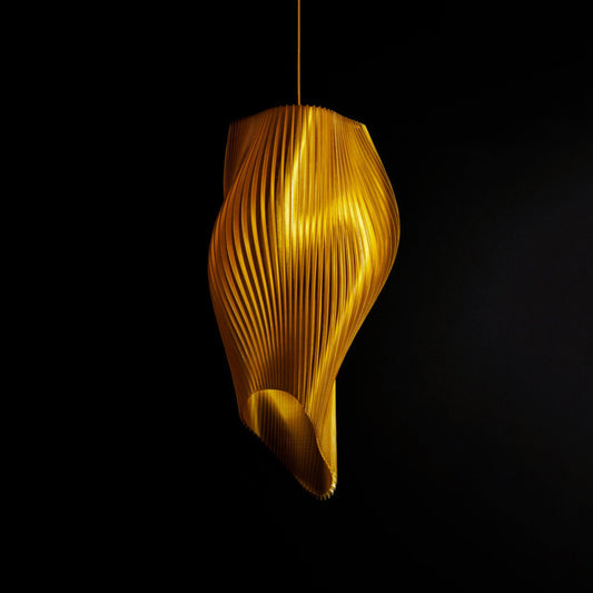 Sun Gold Long Wave Pendant Light with flowing sculptural design and radiant golden finish for modern interiors