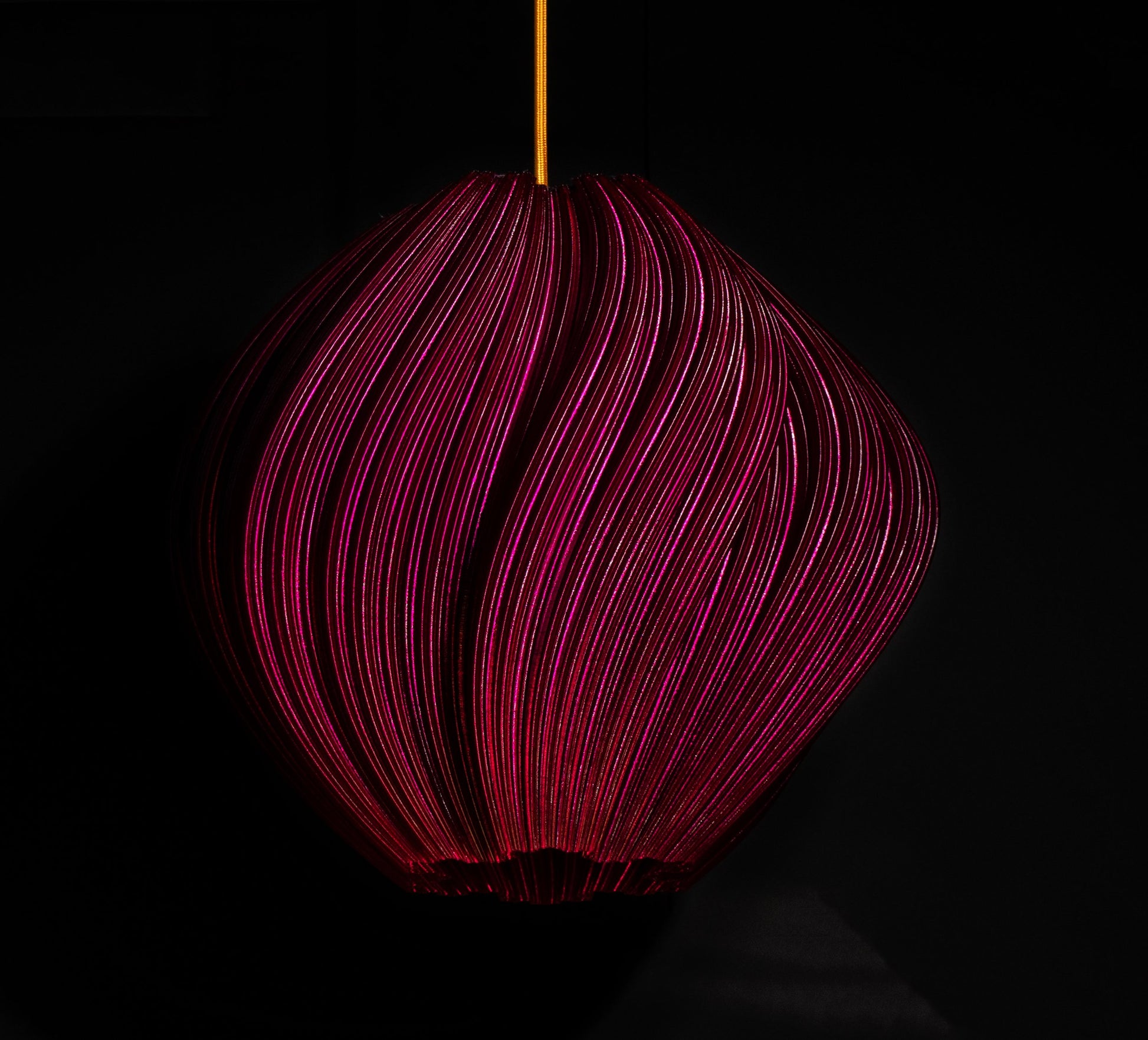 Violet Purple Seashell Pendant Light shown turned off highlighting flowing sculptural curves and dimensional texture