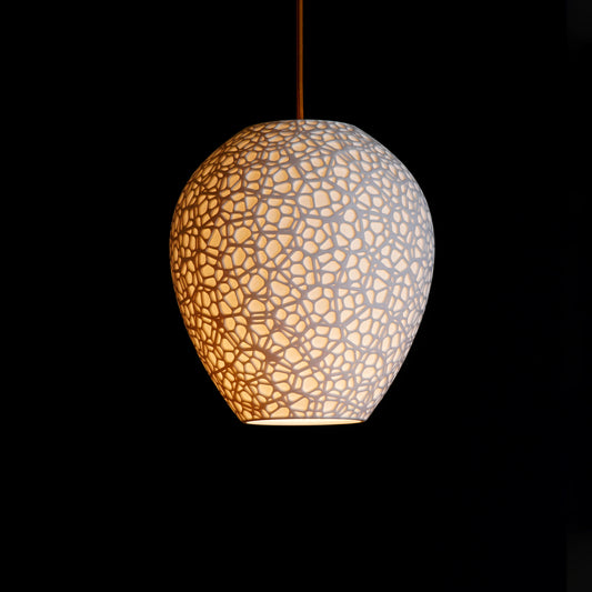 White Cellular Pendant Light with leaf-inspired cellular design and luxury sculptural form for modern interiors
