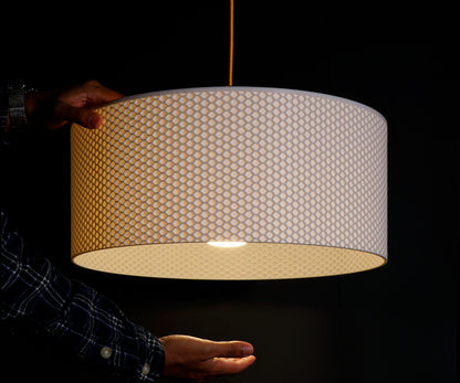 Modern interior with White Drum Hive Pendant Light as a luxury sculptural statement fixture